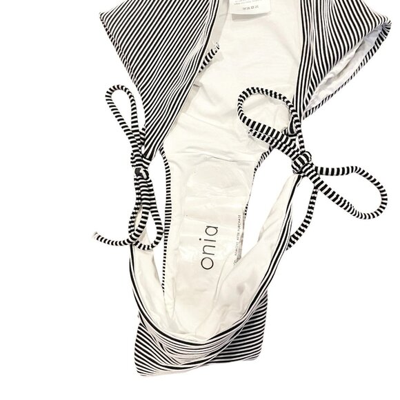 Onia Women’s Bikini Swimsuit Bottom Striped Black/White Tie Sides Size‎ M NEW - Picture 3 of 5